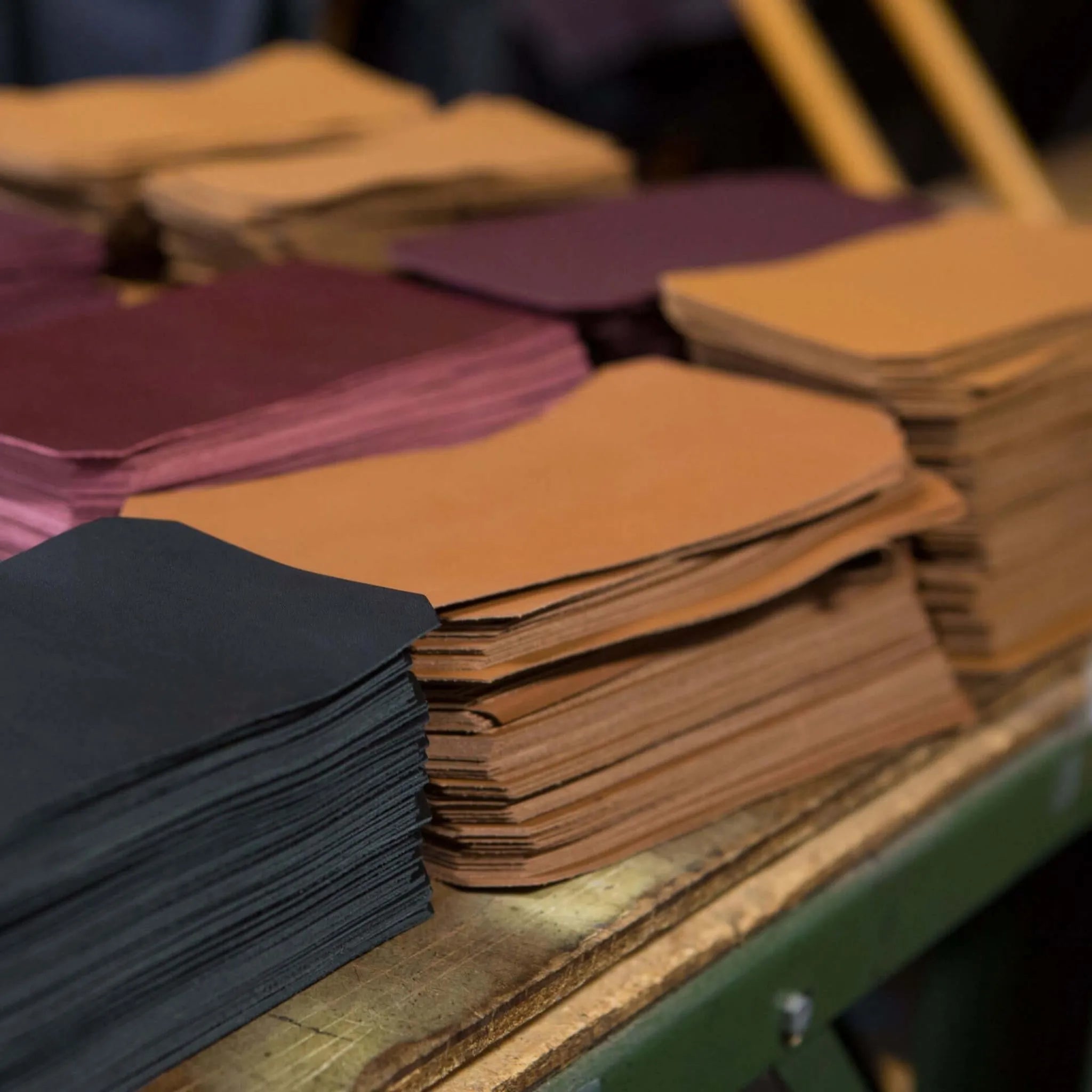 Picture is of thin, multicolored, unused, uncut leather that will eventually be crafted into a wallet.