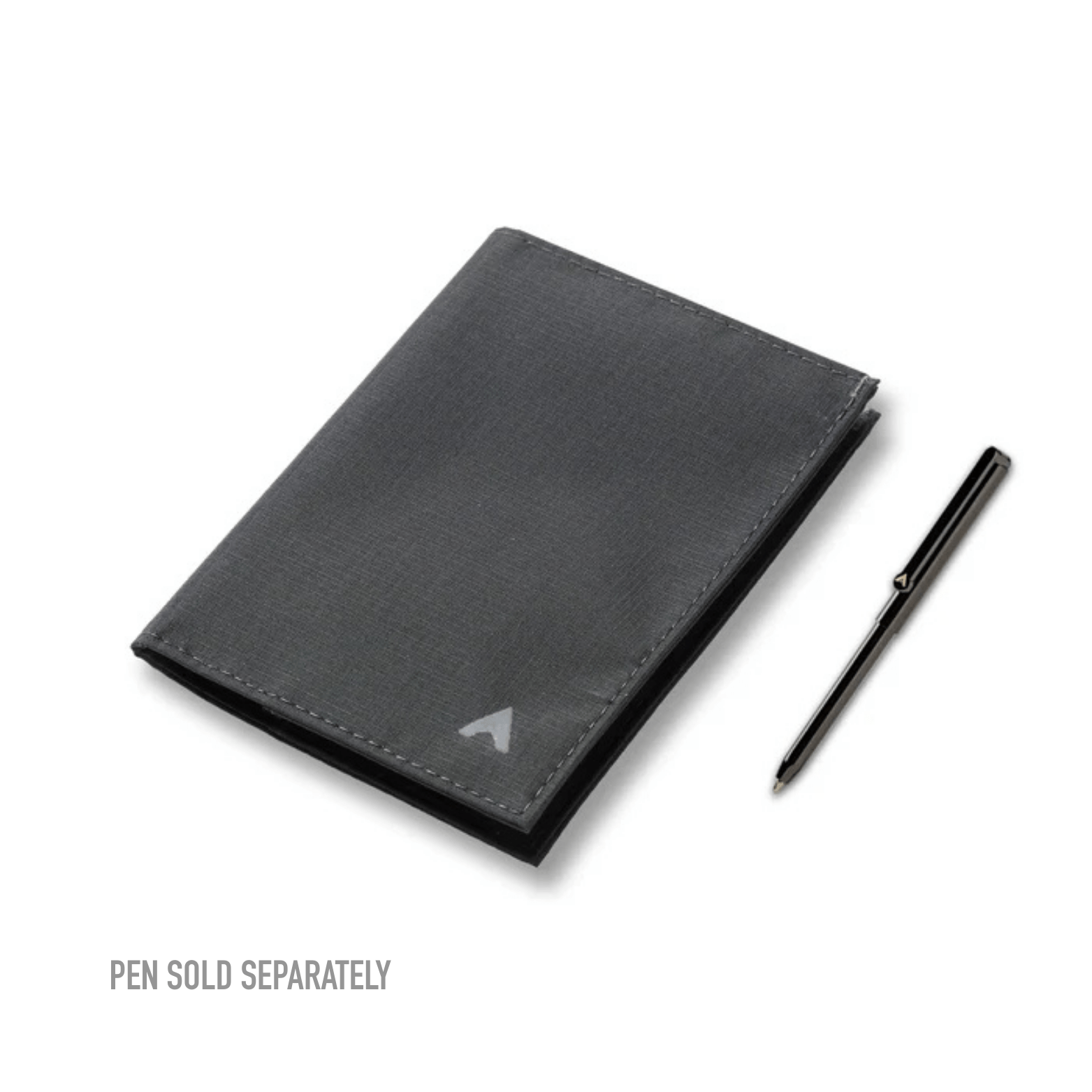 Allett's micro pen next to The Original wallet in nylon. Wallet comes with a micro pen pocket jet-black pen