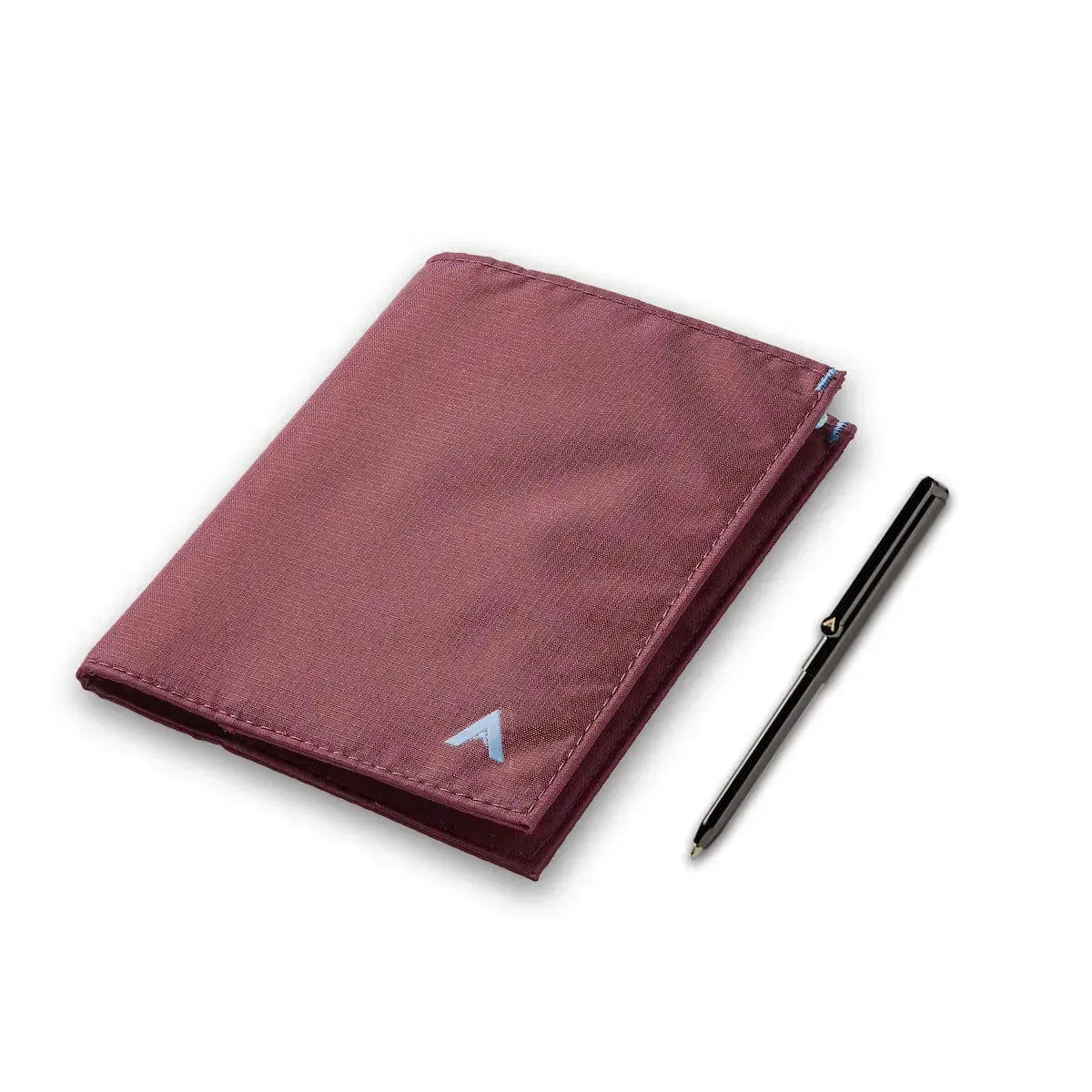 Size comparison of Allett's sleek Mulberry hybrid card wallet with a micro pen. Allett Hybrid Card Wallet mulberry micro pen
