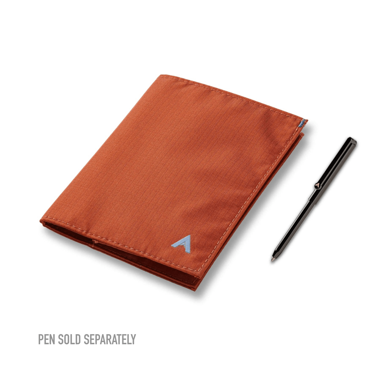 Allett's micro pen placed alongside the nylon edition of The Original Allett wallet, sporting the potters-clay pen