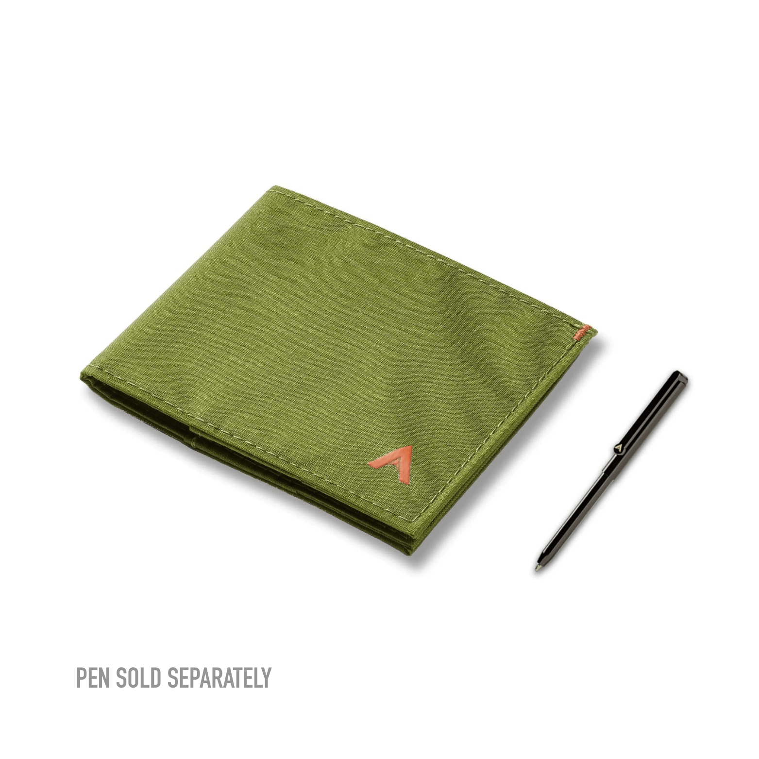 Cala green - colored nylon sports wallet displayed next to a micropen, offering a size reference for the pen.Allett Sport Wallet RFID Nylon Front Pocket Wallet cala-green pen