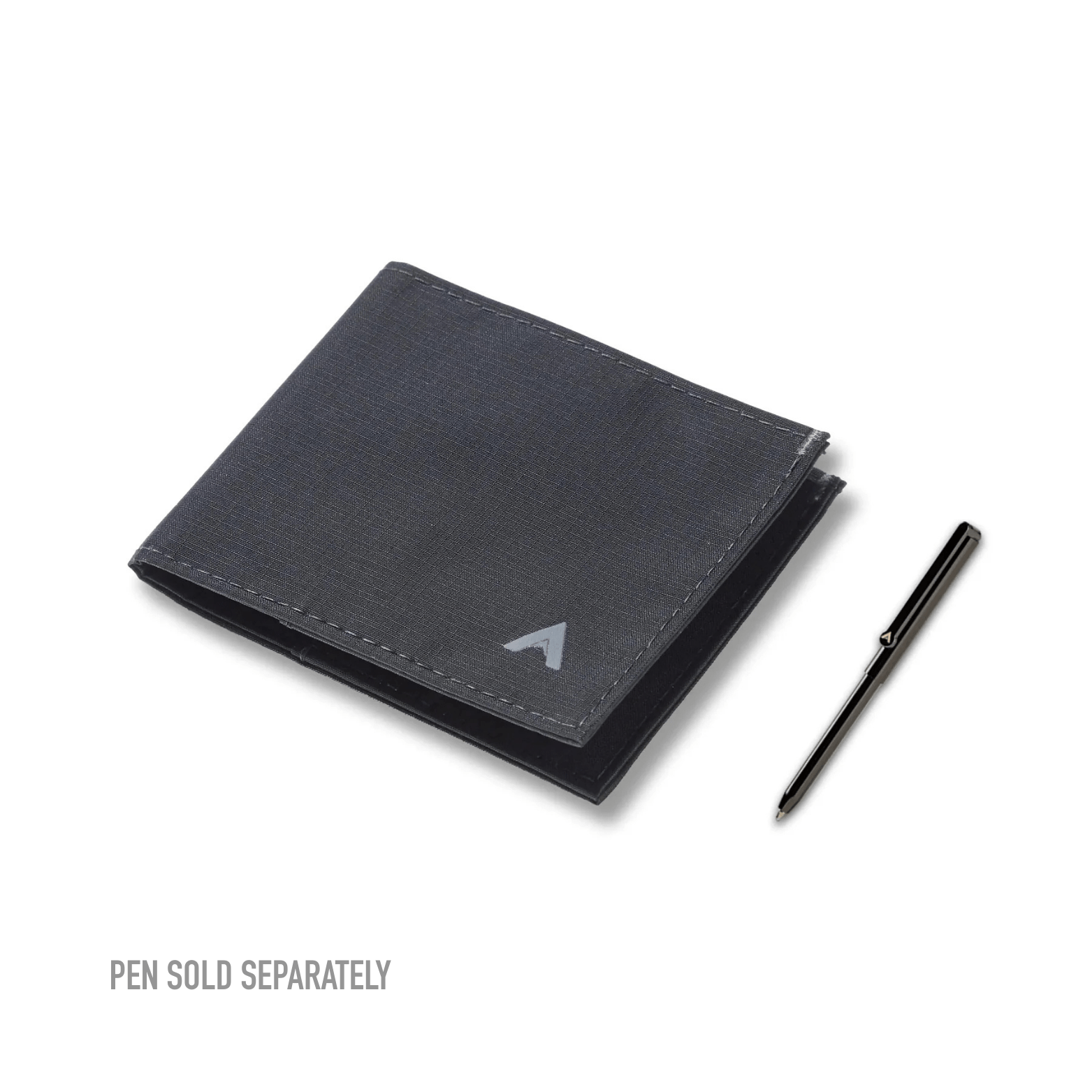 Small, front pocket sized sports wallet made in vegan nylon with a micro pen to its right - Allett Sport Wallet RFID Nylon Front Pocket Wallet jet-black pen