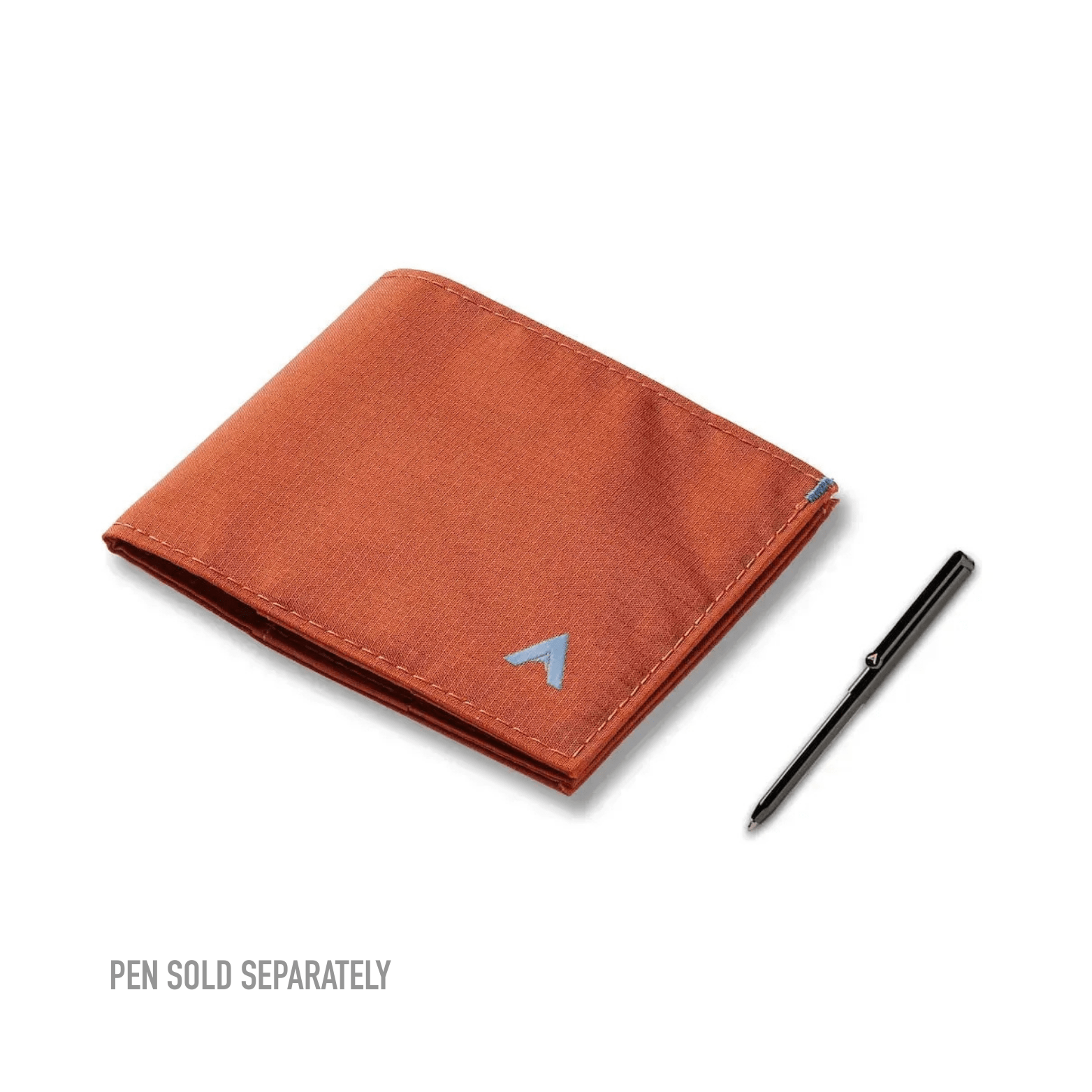 Nylon sports wallet in potters-clay, showcased alongside a micropen to provide a visual reference for its size and the availability of the accessory -Allett Sport Wallet RFID Nylon Front Pocket Wallet potters-clay pen