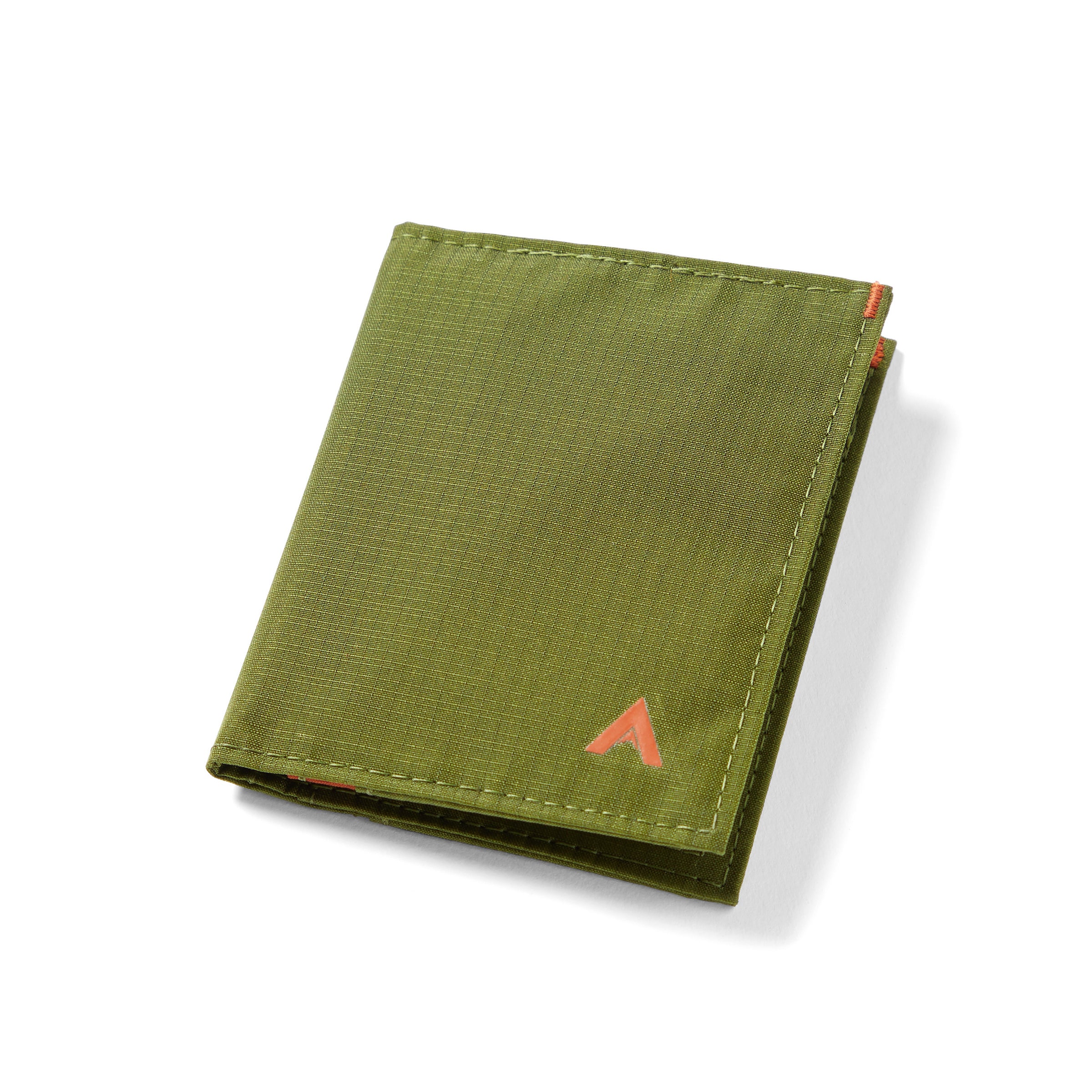 Green Allett wallet with a orange logo on a white background