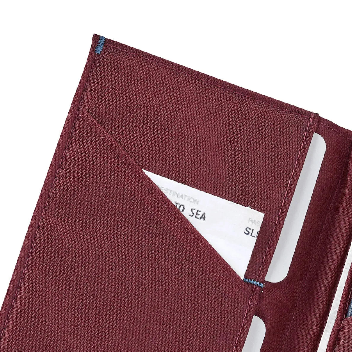 Close up of Allett Travel Wallet RFID Nylon - mulberry
