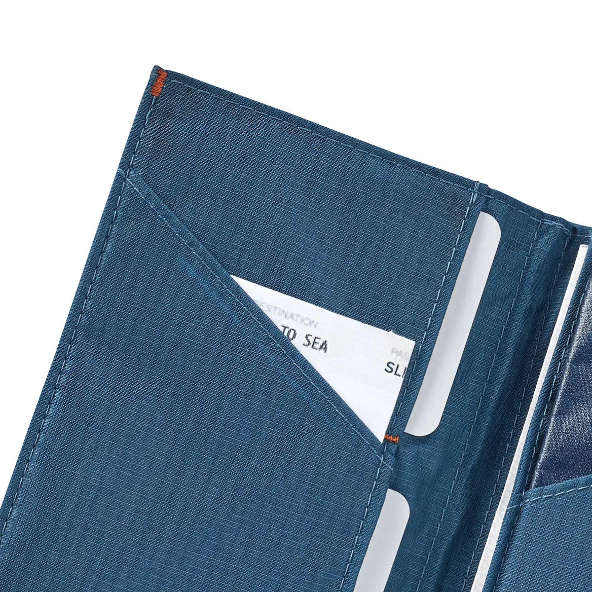 Close up of Allett Travel Wallet RFID Nylon - indigo-blue