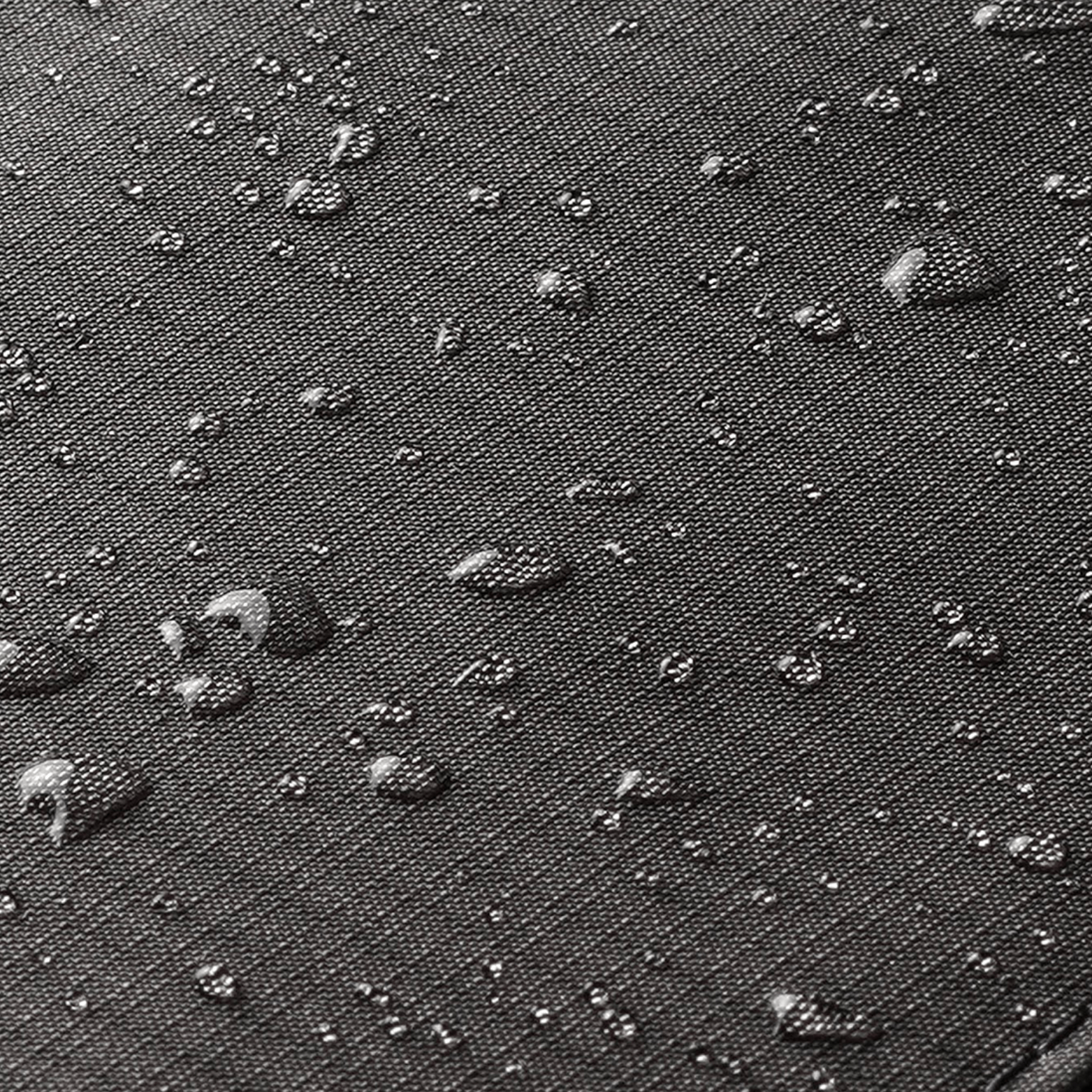 Close-up of water droplets on a allett textured nylon wallet fabric