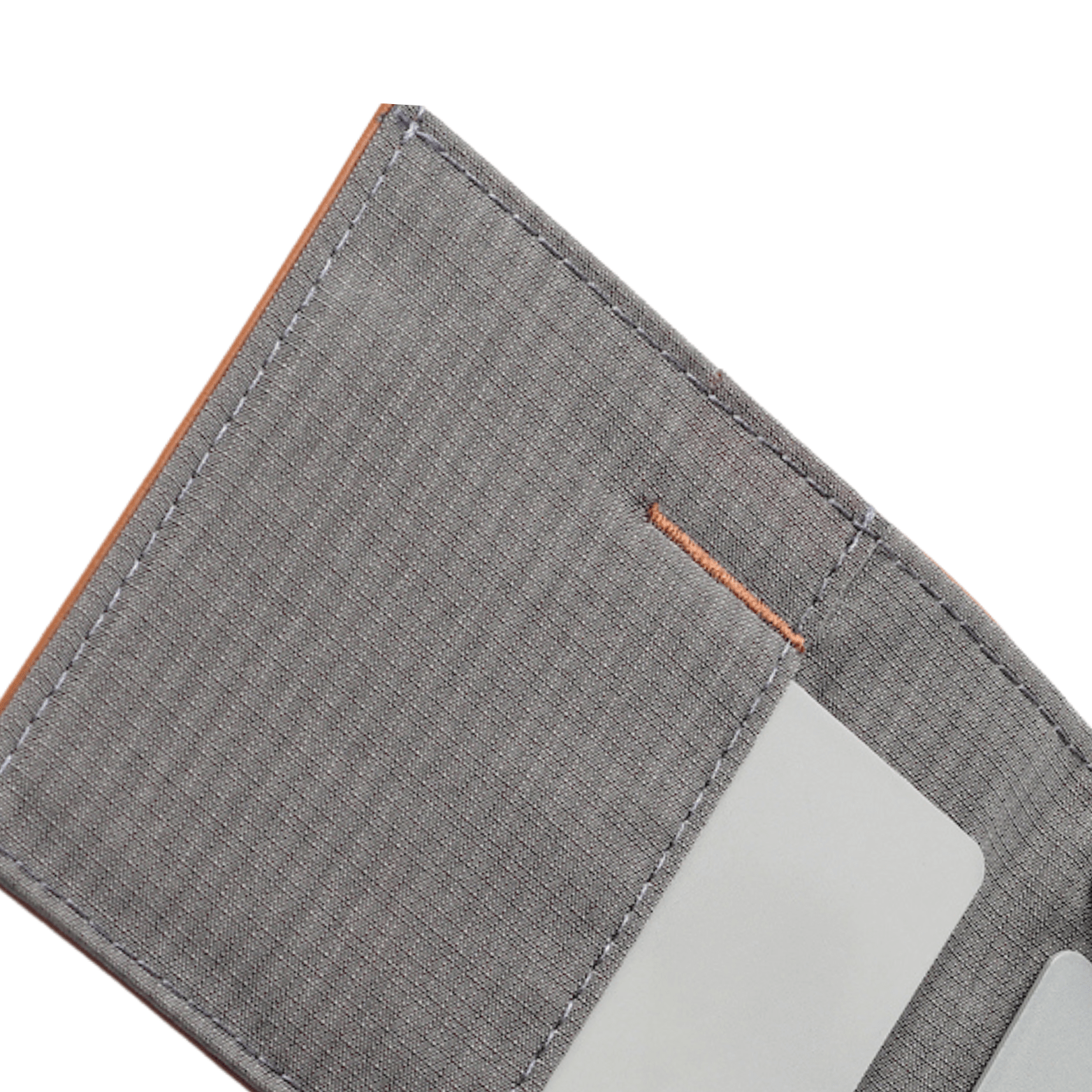 Close-up of a Allett charcoal gray wallet with a card pocket on a white background