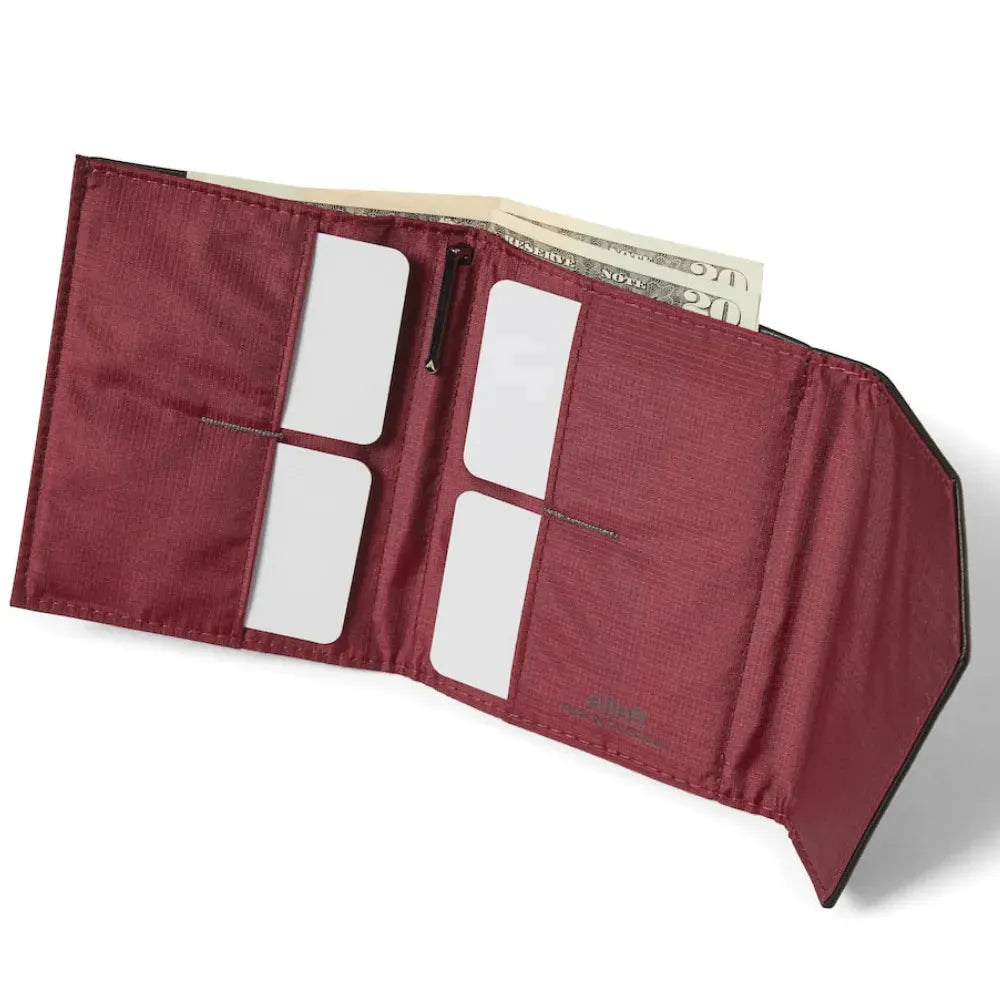 Inside View of Envelope Wallet in Leather with fabric interior by Allett - noir