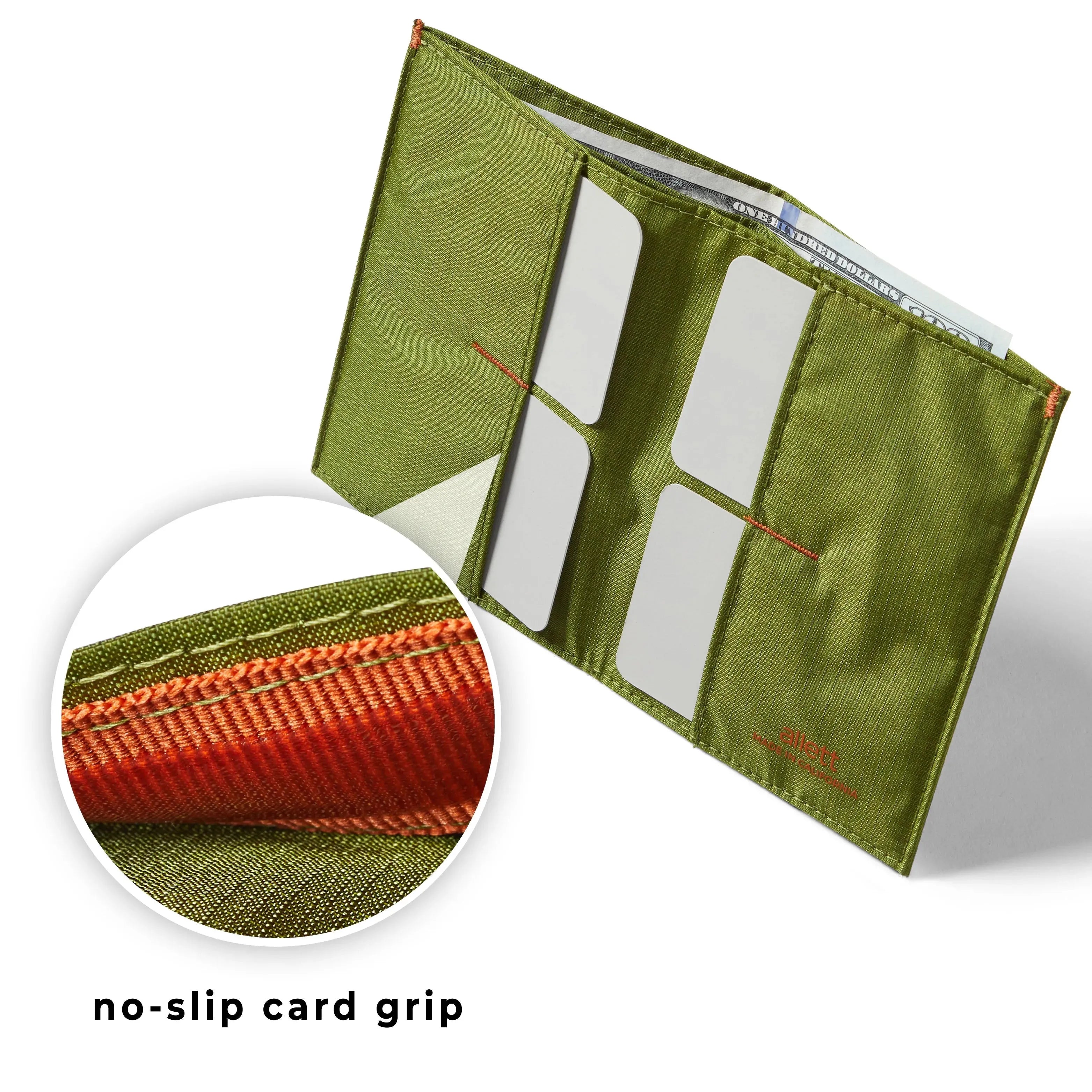 The Original Nylon Wallet from Allett, no-slip card grip cala-green