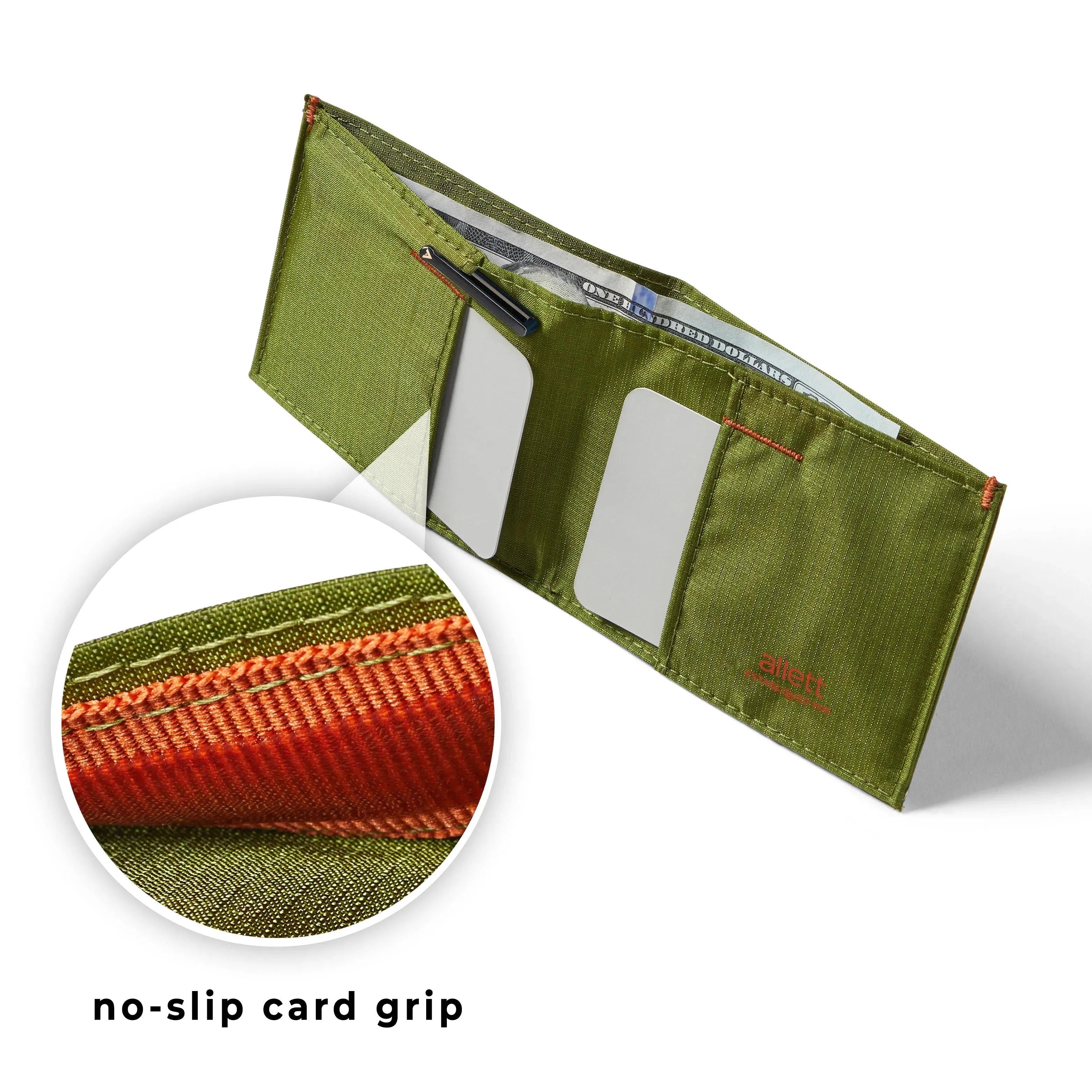 no slip grip to prevent cards from falling out - Allett Sport Wallet cala-green
