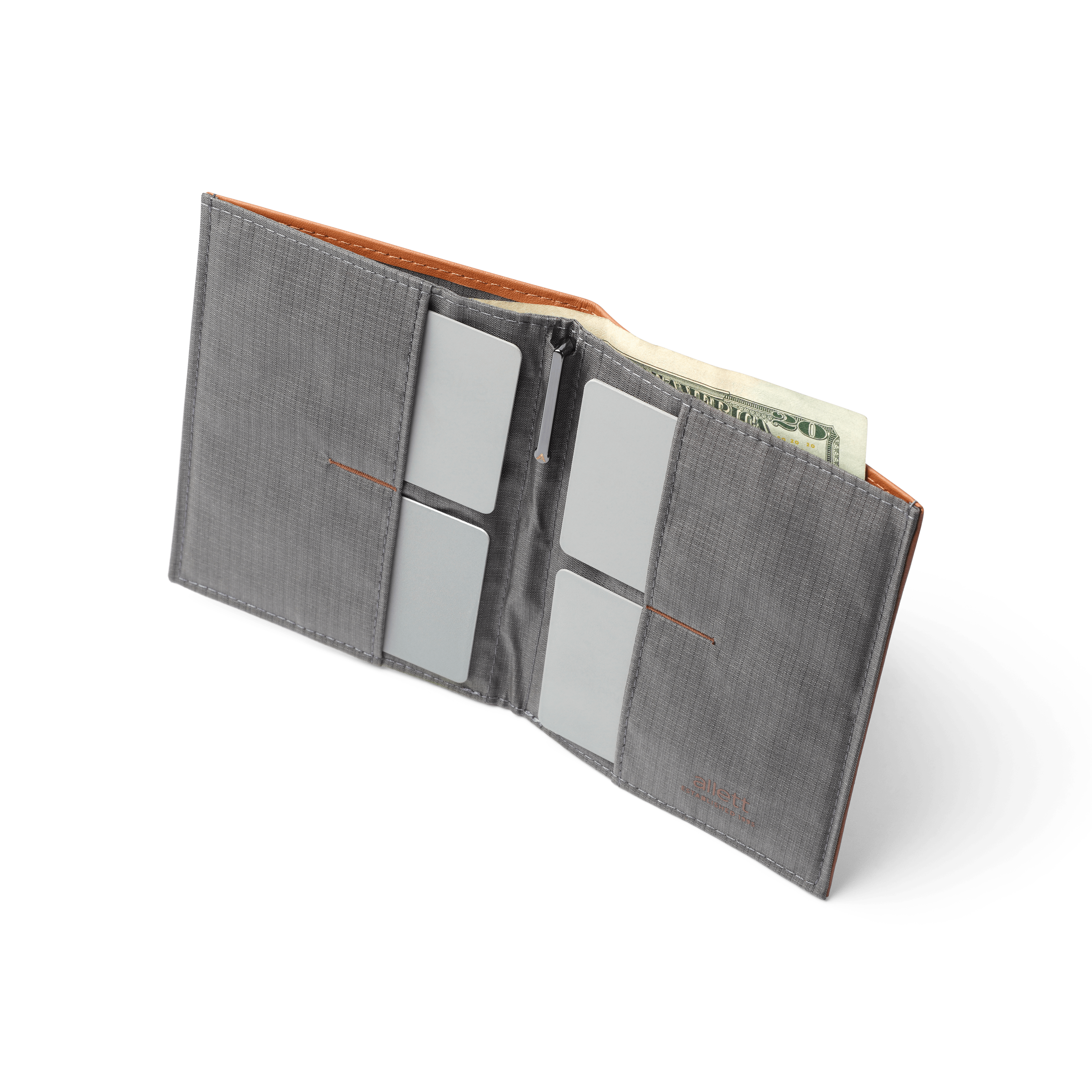 Gray Allett nylon wallet with card slots on a transparent background