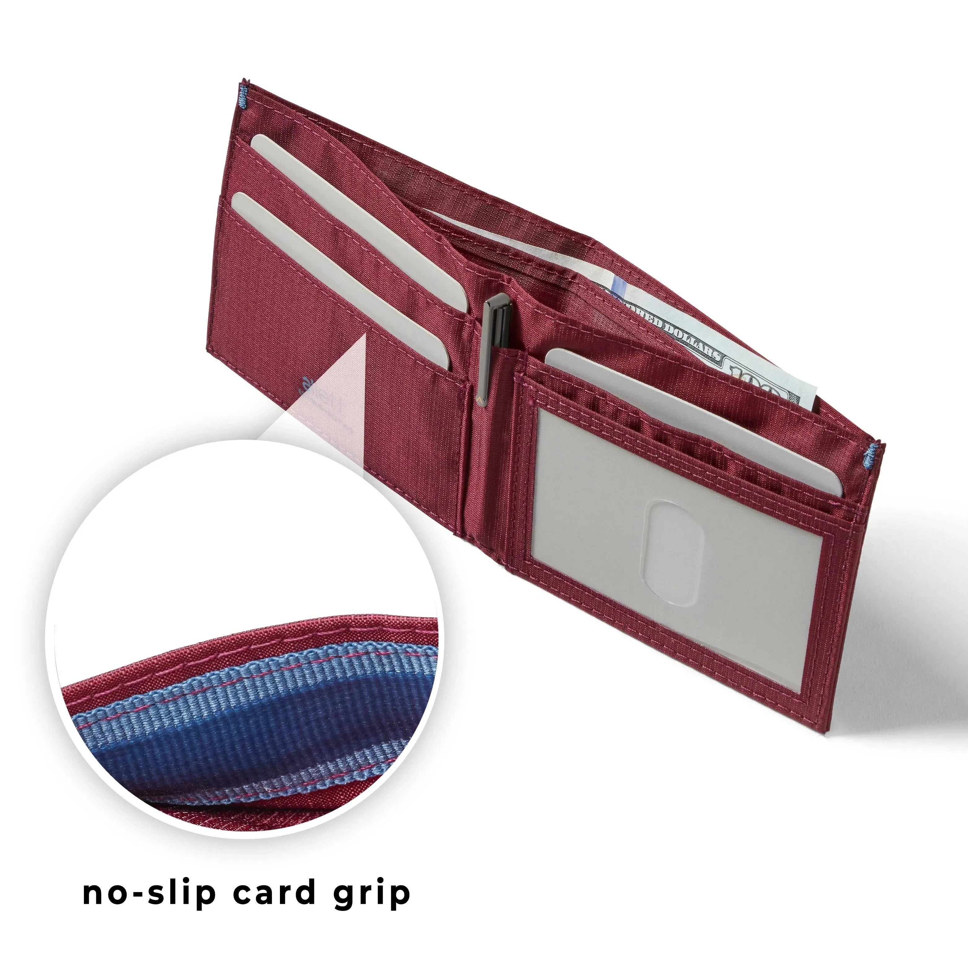 magnified circle to show the no slip grip -Allett ID Wallet Nylon RFID Mulberry