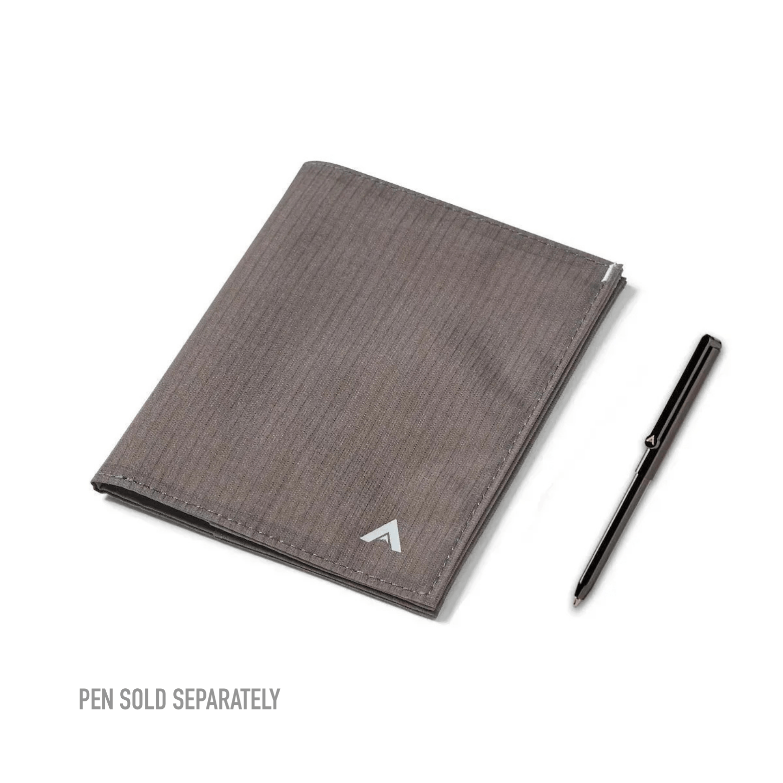 Grey Allett Wallet with a pen on a white background