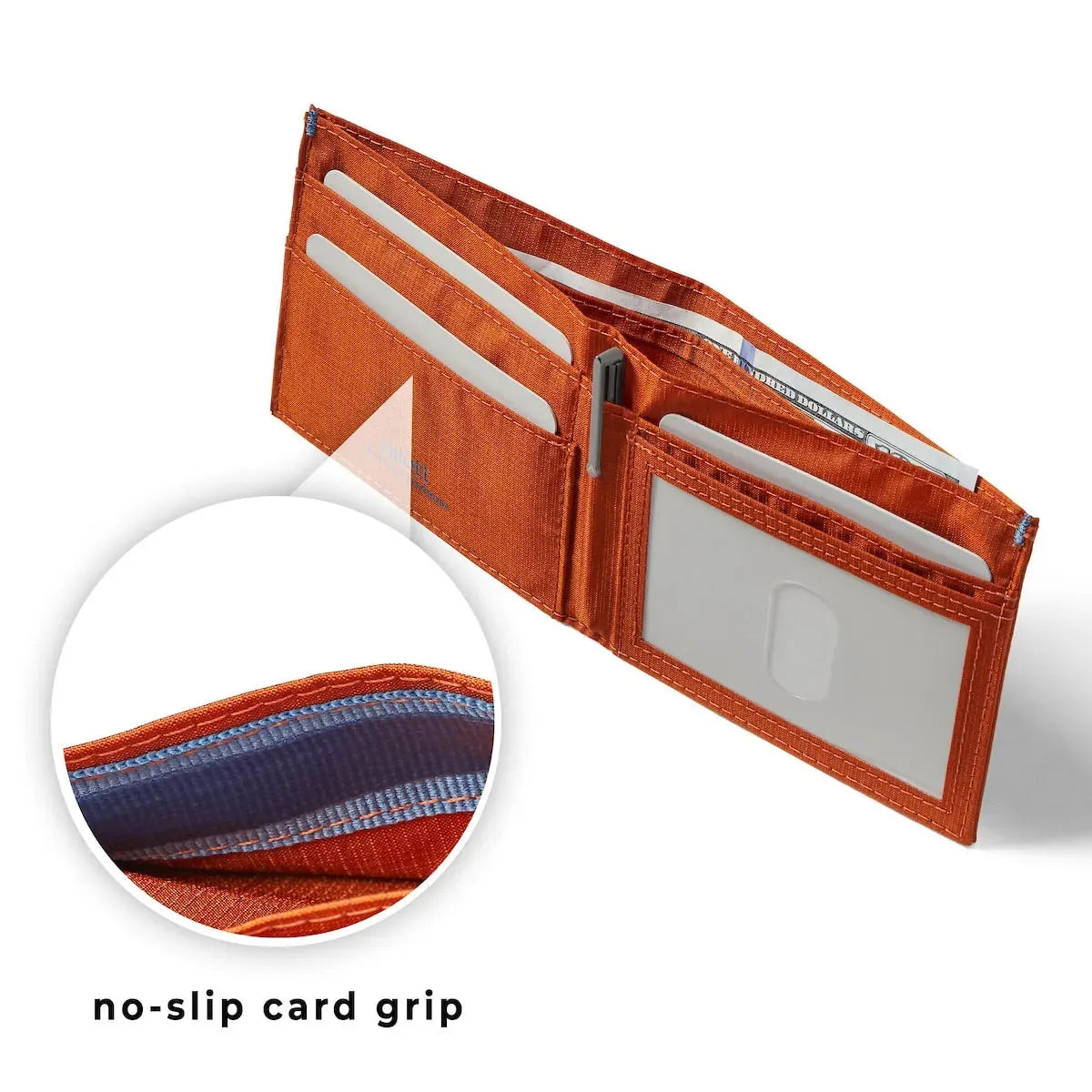interior and no slip grip for cards -Allett ID Wallet Nylon RFID Potters-clay