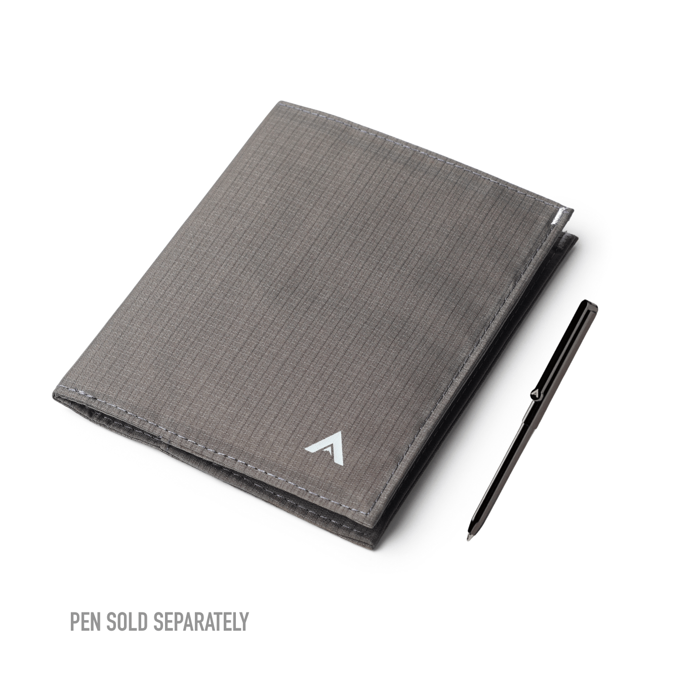 Grey Allett Wallet with a pen on a white background