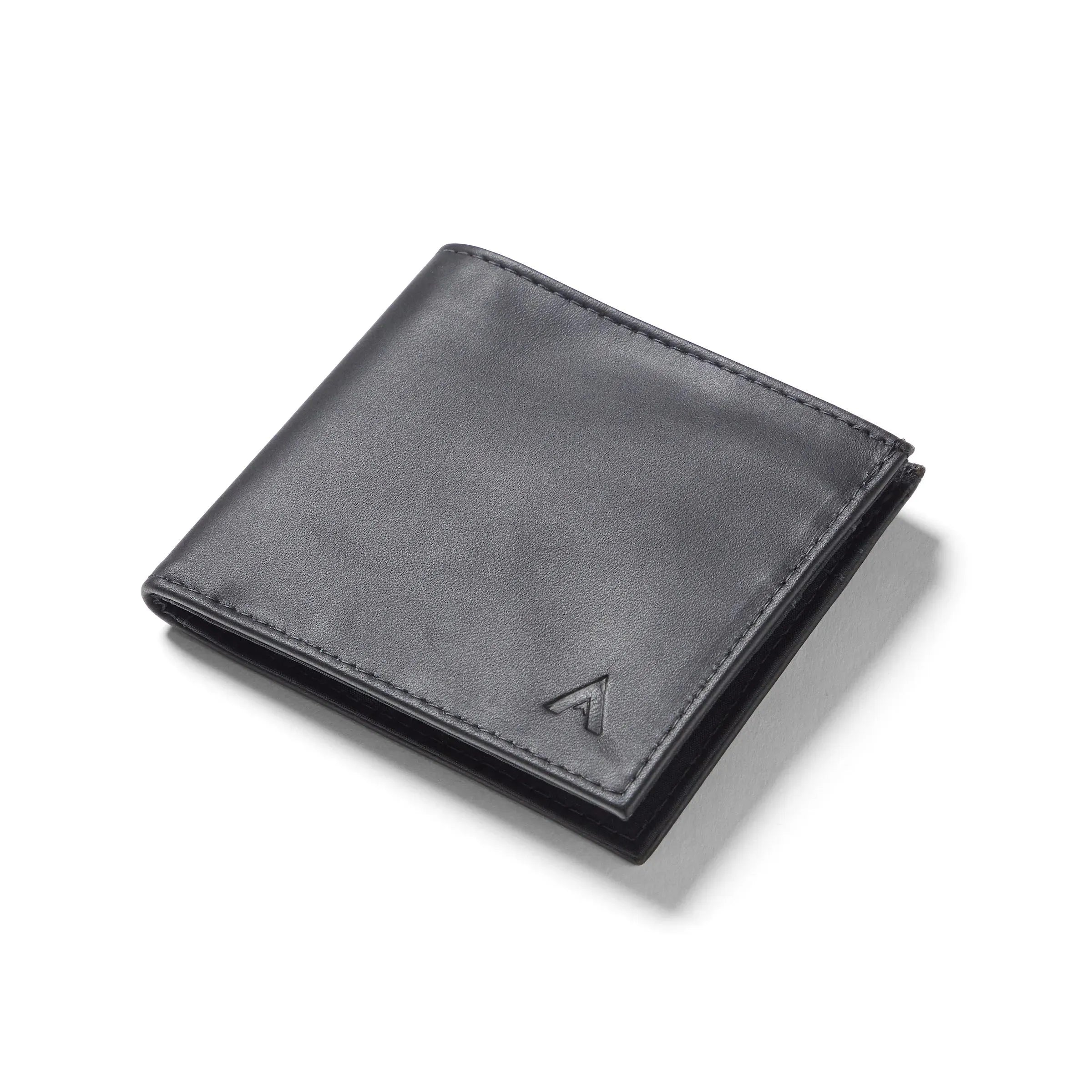 Smooth black leather ID wallet made with premium ultra thin leather. onyx-black