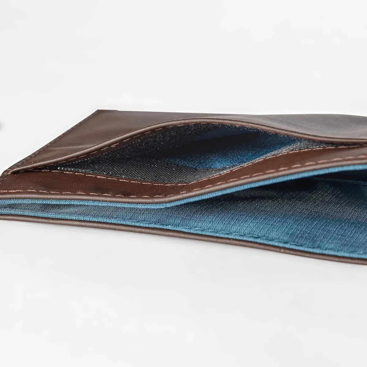 Velcro pocket for coins in leather coin wallet by allett chocolate-brown