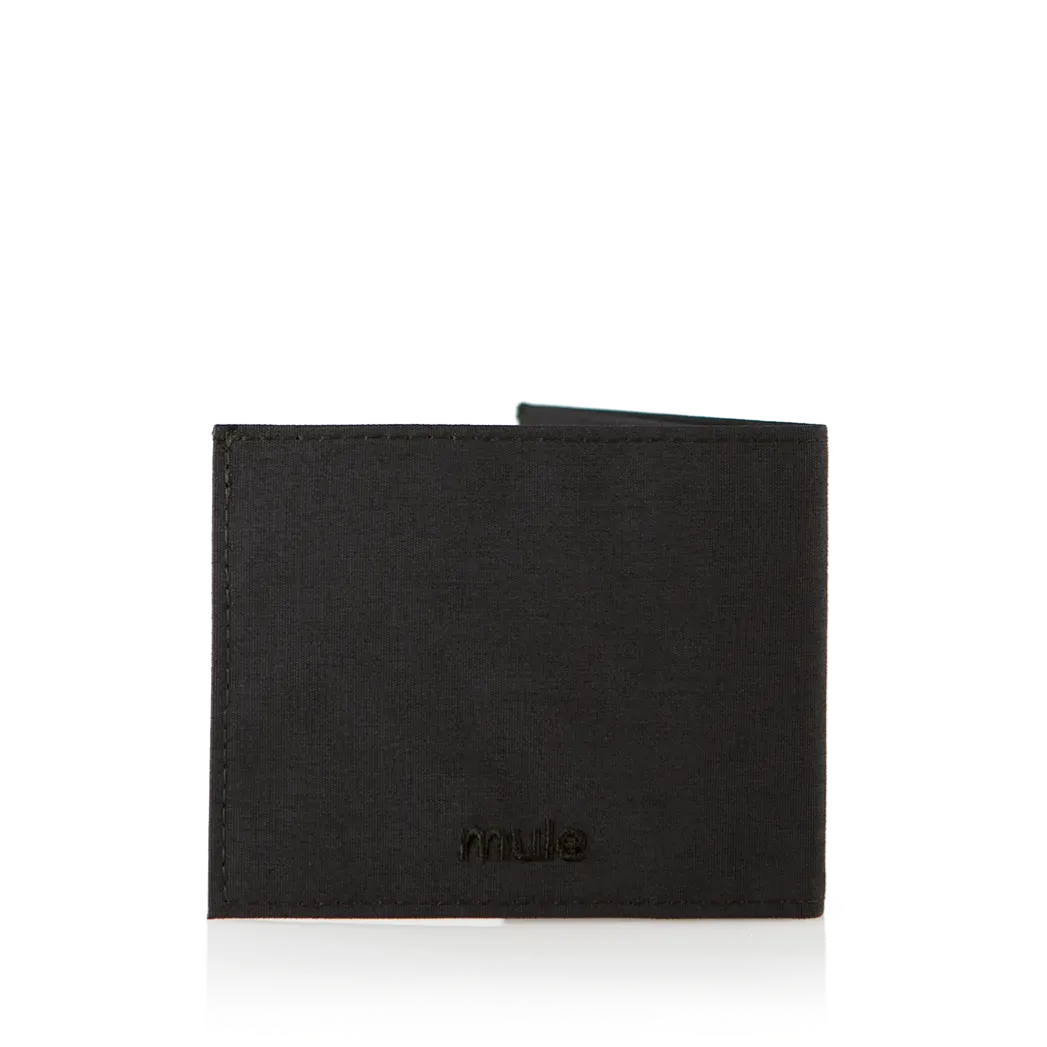 Back of the black vegan nylon wallet closed against a white background. Allett Lookout Nylon Wallet - black