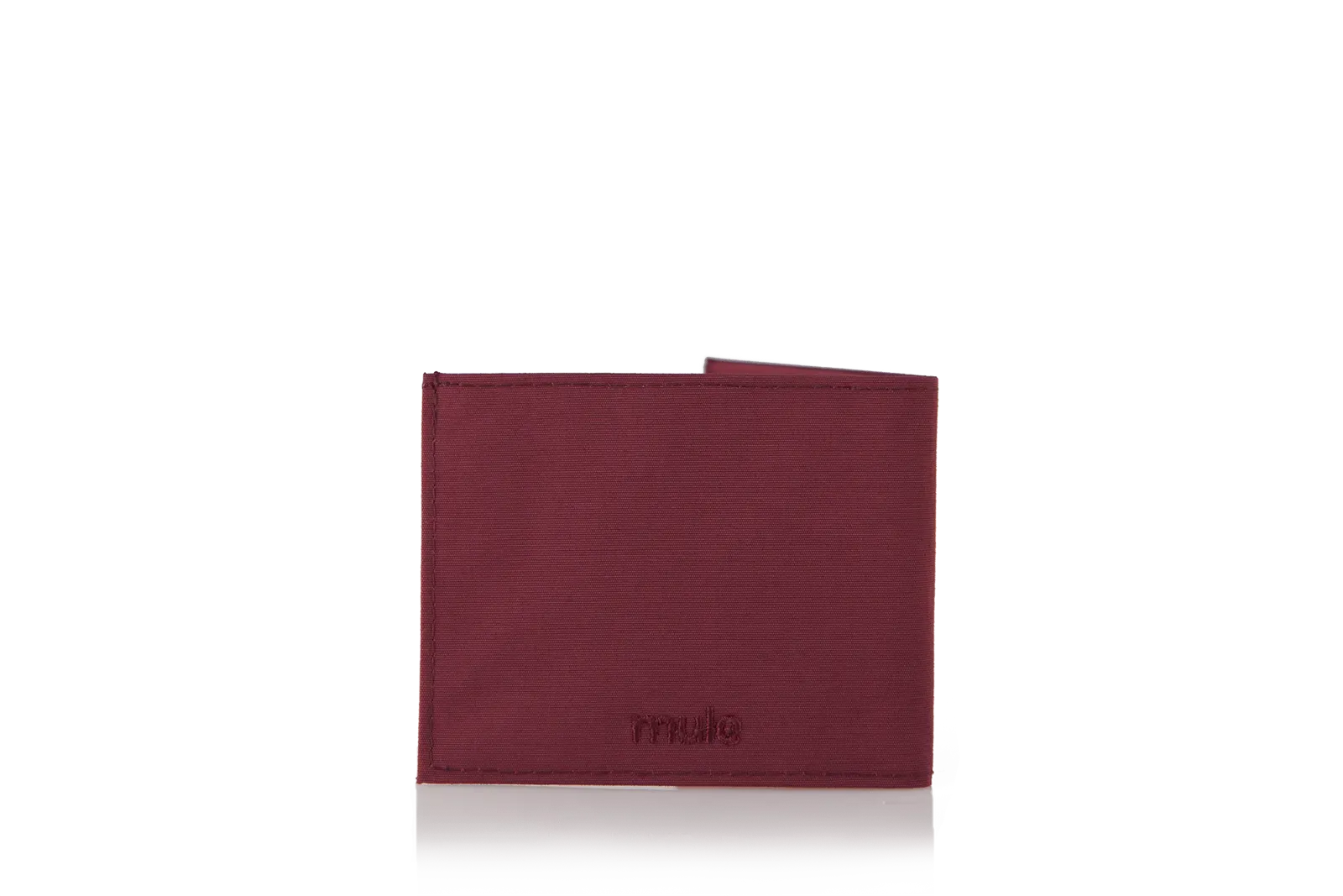 The back of the rich oxblood vegan nylon wallet, sealed and contrasted against a pure white canvas. Allett Lookout Nylon Wallet - oxblood
