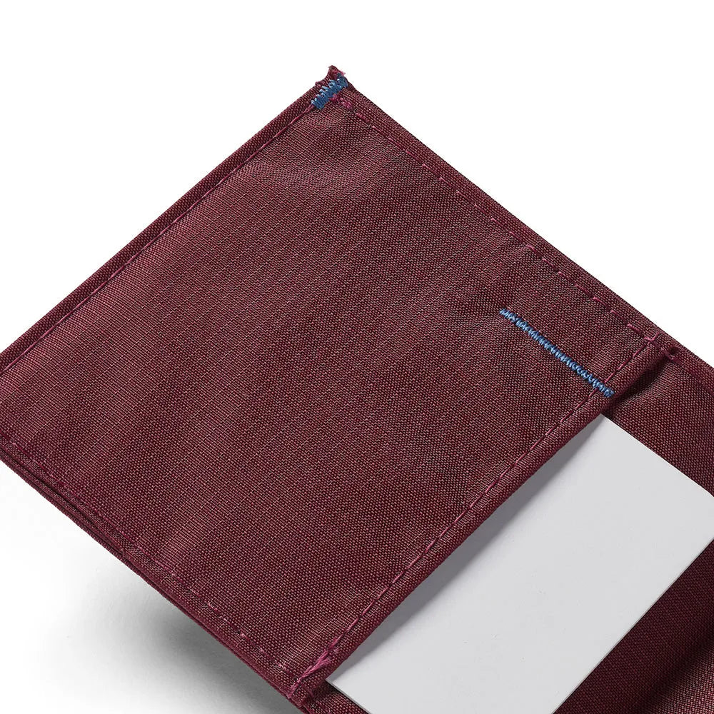 Close up of the stitching pattern in the mulberry nylon sport wallet by Allett Wallets - Allett Sport Wallet RFID Nylon Front Pocket Wallet mulberry