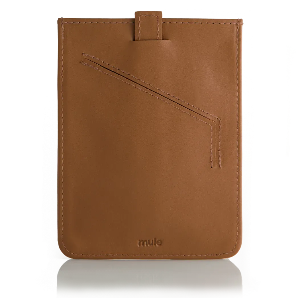 Rear view of the brown wayfinder travel wallet, displaying the practical pull tab situated at the top. Allett Wayfinder Leather Wallet - brown
