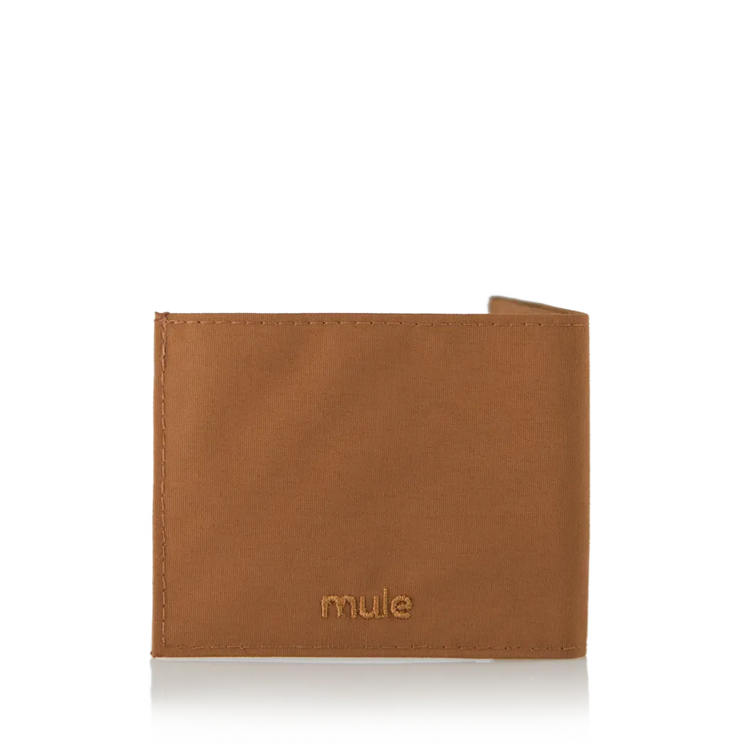Rear view of the brown vegan nylon wallet, securely closed and contrasting with a white backdrop. Allett Lookout Nylon Wallet - brown