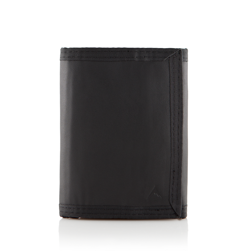 Closed black leather "Switchback" trifold wallet against a clean white background. Allett Switchback Leather Wallet - black